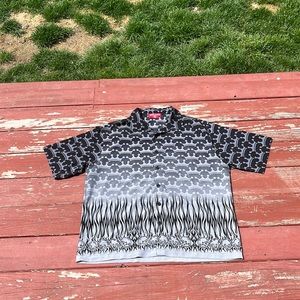 JNCO jeans button down shirt XL Skulls Crowns Gray Black Fade